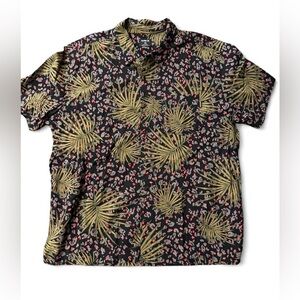 Hurley Black Shirt with Gold and Pink Palm Design